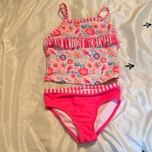 wonder nation Pink Floral Ruffle Tankini Bikini Set